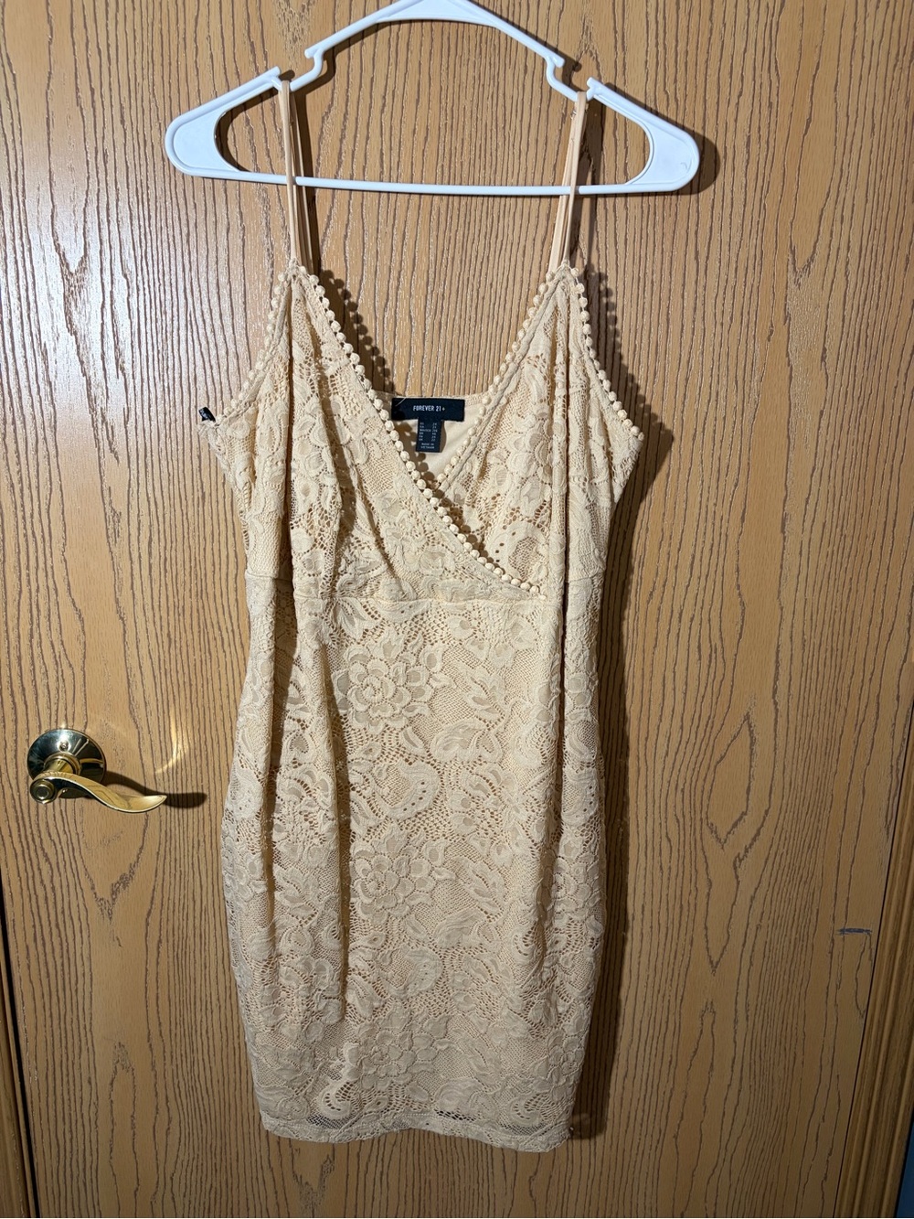Forever 21 Beige Lace Spaghetti Strap Mini Dress